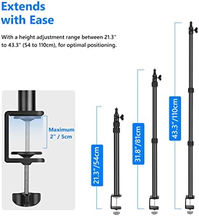 NEEWER Desktop Light Stand, 21.3"43.3" Adjustable Table C Clamp Mount Stand with 1/4" 3/8" Reversible Spigot and 3 Way Interface for DSLR Camera/Ring Light/Video Light/Live Streaming/Photography