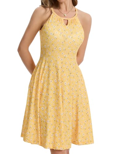 Image of ANYFITTING Built in Bra Halter Dresses for Women 2026 Summer Pockets Dress Flowy Midi Sundresses Beach Vacation