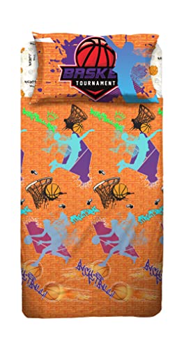 hermet Baloncesto - Juego de sábanas Individual para Dormitorio, una Plaza, Juego de Cama, sábana encimera, sábana Bajera con Esquinas, Funda de Almohada, 100% algodón, Producto Oficial