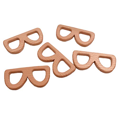 Wendysun 5pcs Lovely Cartoon Wood Teether Pure Natural Animal Glasses Shape Baby Teething Nursing Beech Teether Baby DIY Pendant Toy (5pcs)