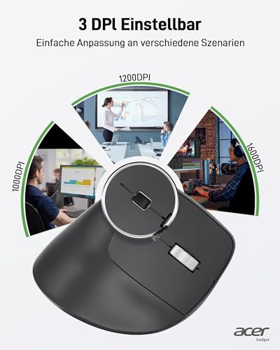 Acer Ergonomische Maus Kabellos, Wiederaufladbare 2.4GHz Vertikale Maus mit 3 Einstellbaren DPI, 6 Tasten… – Ansicht 4