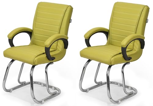 Image of Special Director Principal Manager Office Visitor with arm Rest with Double Pipe Frame and Cushioned seat Back (2, Green, Double Pipe Frame)