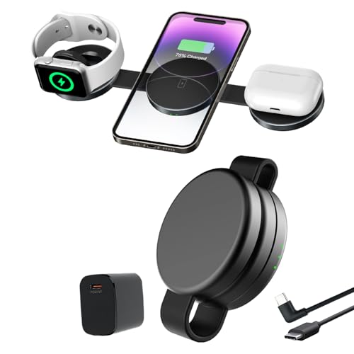 PowerGo Ultra Portable 3 in 1 Wireless Charging Station for iPhone 16/15/14, Apple Watch Ultra/10/9/8/SE, AirPods Pro/3/2 – 15W MagSafe Charing Device with USB-C Adapter, Foldable Stand -  CURRENT