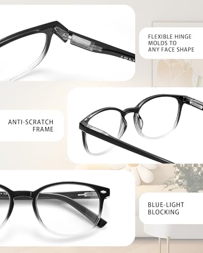 5 pack reading glasses for women blue light blocking computer reader spring hinge eyeglasses