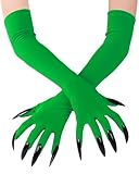 OURIZE Long Finger Cat Paw Gloves Halloween Witch Gloves Cosplay Hand Accessories for Party, Haunted House, Stage Performance (1, Green, One Size)