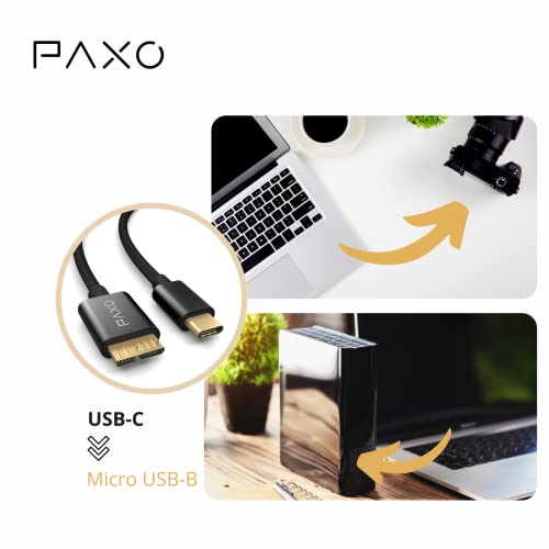 PAXO 3m Nylon USB C-MICRO USB 3.2 Gen2 hard disk cable, 10Gbit/s, USB HDD cable, data cable, charging cable black - Image 4