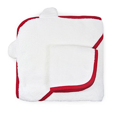 Cute New York Pure Cotton Baby Hooded Towel and Washcloth Set (White/Red)