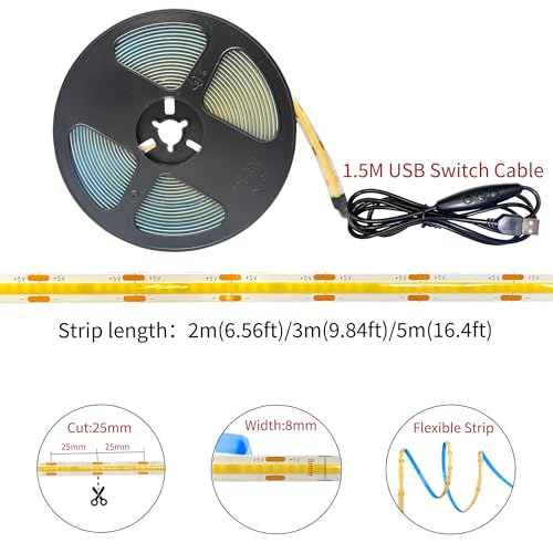 Tira de LED USB 5V 8mm COB Dimmable 320 LEDs 3M Rosa miniatura 5