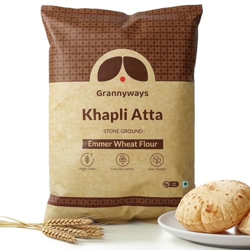 Image of Grannyways Khapli Atta | Emmer Wheat Flour 4.5 Kg With 100% Ancient Stone Ground Whole Grain Atta | Low Gluten, High Fiber | Diabetic Friendly | Traditional Khapli Whole Grain Atta for Daily Healthy Cooking Flour for Roti, Paratha & Baking