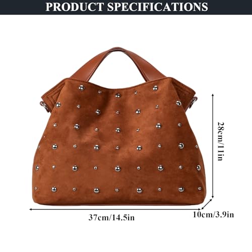 Image of Suede Purse for Women Trendy Vintage Faux Suede Tote Bags Studded Crossbody Purse with Long Shoulder Strap
