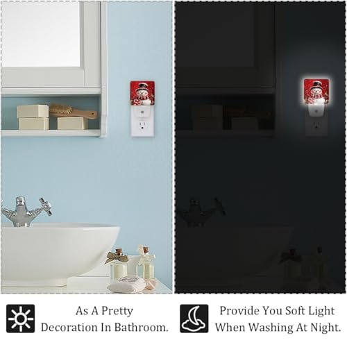 Image of NEWzone Xmas Snowman Night Light Set of 2, Auto Sensor LED Dusk-to-Dawn Nightlights, Plug-in Sensor Lamp for Bedroom Bathroom Kitchen Hallway Stairs Decorative