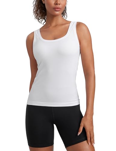 CRZ YOGA Seamless Scoop Neck Tank Low U-Back Breathable Workout Tops for Women Sleeveless Athletic Running Gym Shirts
