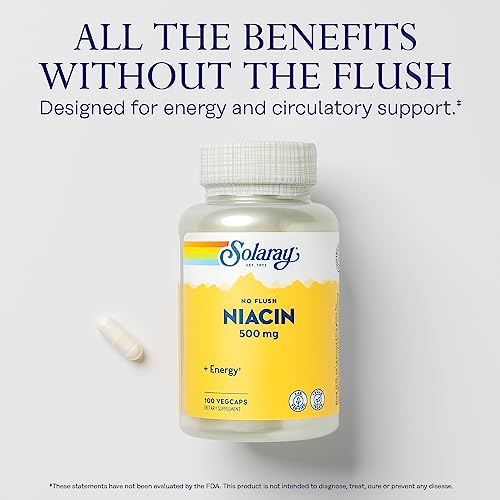 Solaray Title No Flush Niacin 500Mg, Flush-Free Vitamin B3 Niacin, Energy And Circulatory System Support, Vegan, Lab Verified, 60-Day Money-Back Guarantee, 100 Servings, 100 Vegcaps #TOP2