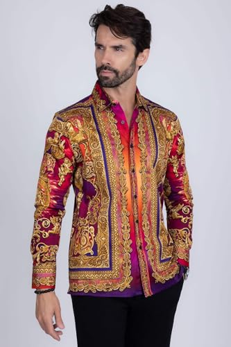 Barabas Men's Rhinestone Floral Medusa Long Sleeve Shirts 3SPR4014