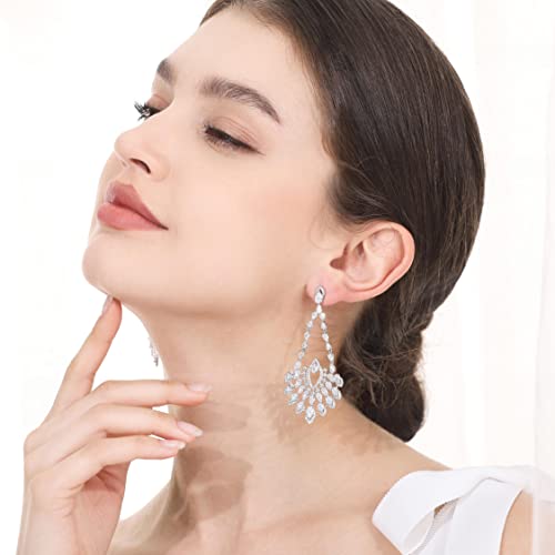 Frwiskp Wedding Earrings for Brides,18K White Gold Plated Sterling Silver Post Cubic Zirconia Dangle Earrings, Hypoallergenic Chandelier Earrings for Women — view 4