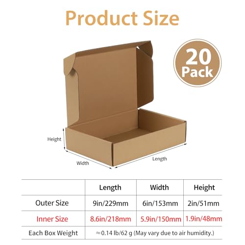 Giftgarden 20 sztuk kartonu wysyłkowego brązowego 9X6X2 cali