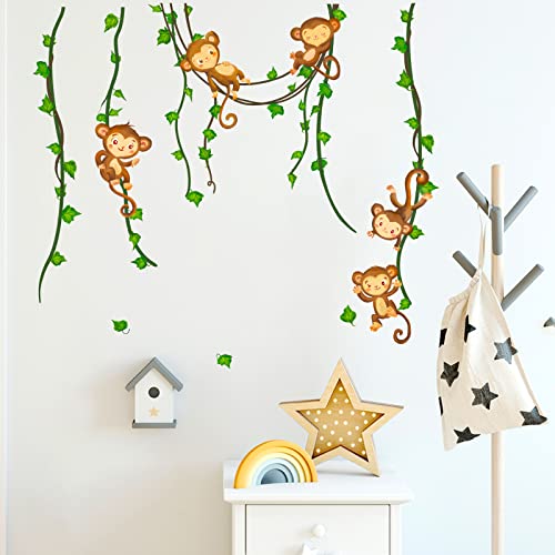 wondever Stickers muraux Singe Arbre Autocollants Muraux Mural Stickers Animaux Jungle pour Chambre Enfants Bébé Pépinière Salon