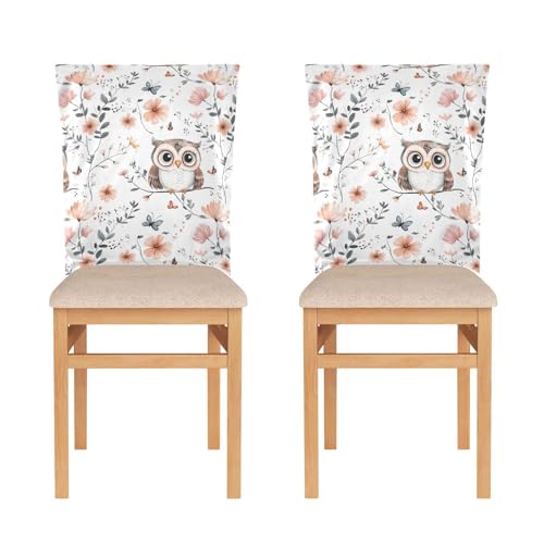 KLL - Juego de 2 fundas para sillas de comedor para bodas, banquetes, fiestas, antipolvo, diseño de búho dulce blanco