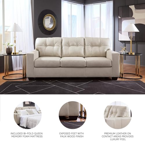 Image of Signature Design by Ashley Leather Match Queen Sofa Sleeper, Bone