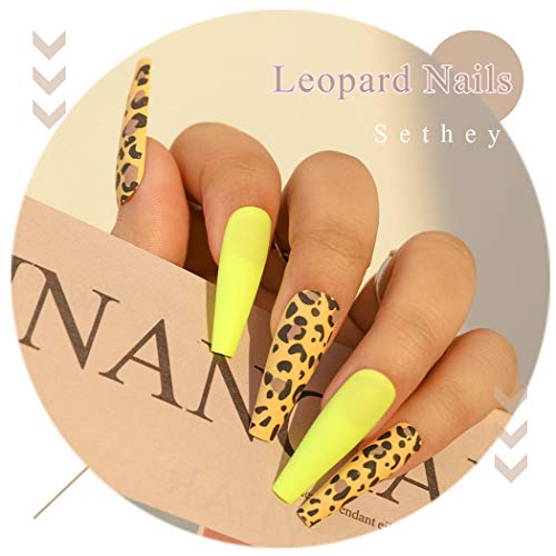Sethexy Leopard Ballerina False Nail Matte Long Coffin Fake Nails Press On 24Pcs Acrylic Art Nail Tips For Women And Girls (Green) #TOP1