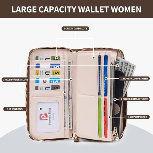 Image of Pomelo Best Wristlet Women Wallet Floral RFID Clutch Purse | Vegan Leather, Multi Credit Card, Large Capacity Zip Around Long Travel Wallets with Coin and Phone Pocket for Ladies