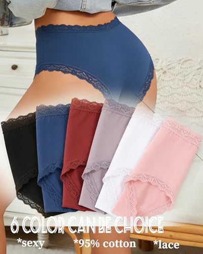 Image of Sth Big Cotton Underwear for Women High Waisted Womens Underwear Pack Sexy Lace Edge Bikini Cheeky Panties Girls Brief
