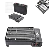 2-in-1 Campingkocher Gasgrill - Tragbarer 3kW Multifunktionsgrill mit Piezo-Zündung & Sicherheitsventil, Inkl. Grillset + Alu-Koffer (3,2kg) für Outdoor/Camping/Balkon, (41.5 * 28 * 11cm)
