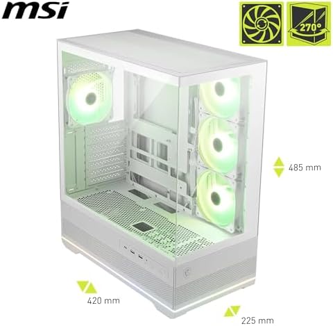 MSI MAG PANO 110R PZ White – Mid-Tower oyun bilgisayarı kasası – 400 mm uzunluğa kadar GPU'ları destekler, çıkarılabilir toz filtresi, USB 20 Gbit/s (Tip C), Back-Connect-ATX ve Micro-ATX - Görsel 2