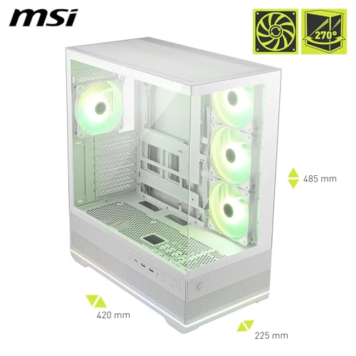 MSI MAG PANO 110R PZ White Boîtier PC Moyen Tour - Compatible avec Les GPU de 400 mm de Long, filtres à poussière, USB Type-C 20 GB/s, Compatible Cartes mères ATX et Micro ATX à connecteurs arrière