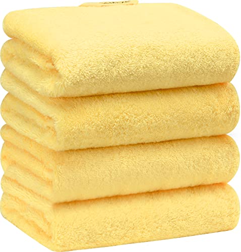 Semaxe Hand Towel Set For Bathroom, Soft And Highly Absorbent Towel, 100% Cotton Yellow Towel, Hotel & Spa Quality, 16”X 27”, 4 Pack #TOP9