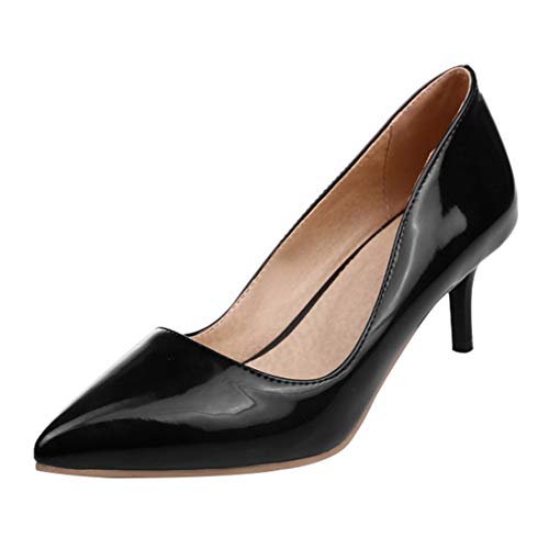 MISSUIT Damen Kitten Heels Pumps Kleiner Absatz Lack Spitz(Schwarz,43)