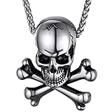 KeyStyle Large Skull Necklace For Men, Punk Crossbones Pirate Necklaces Halloween Jewelry For Rapper