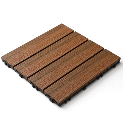 ELzEy Interlocking Decking Waterproof Floor Tiles Outdoor Patio Floor Tiles Backyard Plastic Wood Flooring Outdoor Garden Design Patio Outdoor Balcony Flooring(Faux Teak)