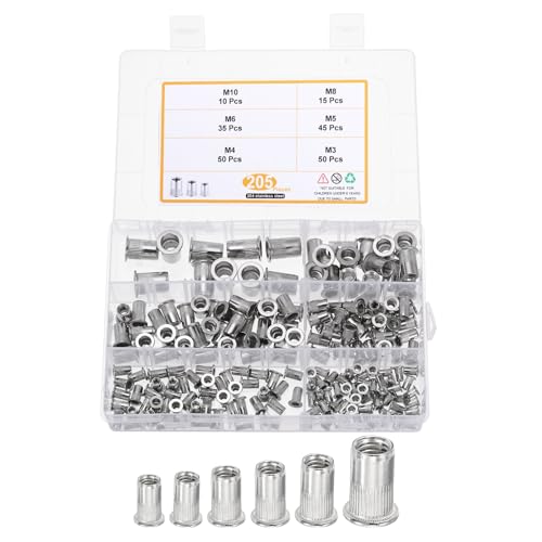 Écrous à rivet filetés M3-M10 en inox pour l'aménagement de van, la décoration et l'automobile, 205pcs