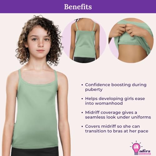 Image of Adira | Camisole for Girls 13-14 Years | Flat Padded Innerwear Vest | Cami for Puberty | Overs Nipples & Gives Confidence at School | Soft, Stretchy Cotton | Pack of 2