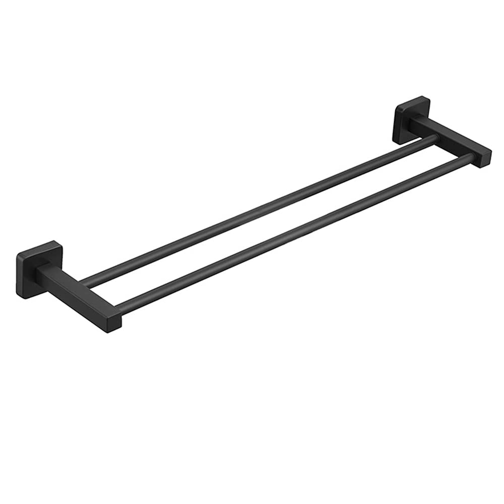 Porte-serviettes double rail mural noir de 70 cm pour rangement salle de bain