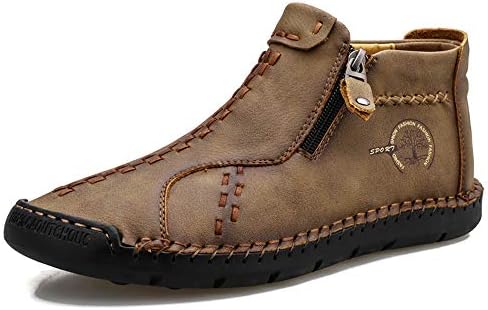 Govicta Mens Casual Shoes Leather Slip On Loafers Oxford Comfortable Leather Chukka Boot for Men Work Office Dress Outdoor Shoes Khaki Size10.5