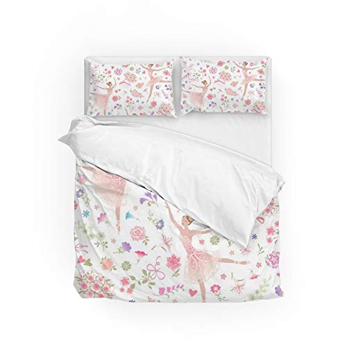Parure de lit King blanche 3 pièces en polyester motif ballerines dansantes