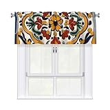 WHJSHOP Cortinas cortas con diseño de azulejos de cerámica mexicana con cenefa de 137 x 45 cm, decoración del hogar