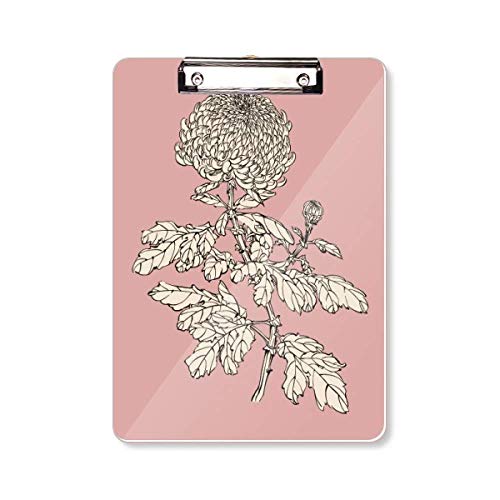 Plaque arrière A4 chrysanthème noir blanc support rigide