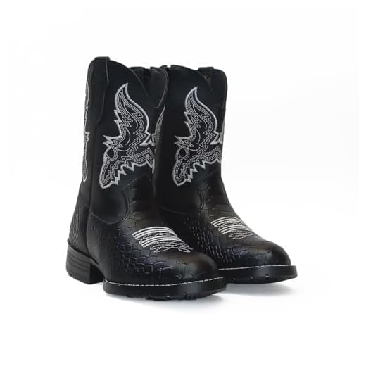 Bota Country Texana Infantil Unissex em Couro Legítimo Preto com Estampa de Cobra Kapell (31)