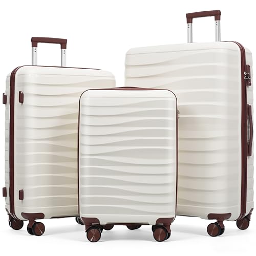 Image of Hardshell Luggage Sets, Lightweight Wave Suitcases with Spinner Wheels, PP Ivory