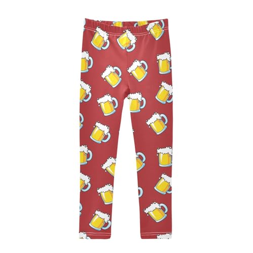 CaTaKu Girls Leggings Beer Mug Red Leggings for Girls Kids Athletic Workout Yoga Pants Size 4-10T
