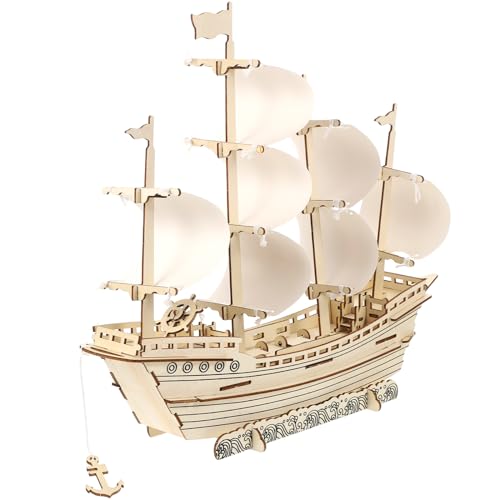 ibasenice 1 Set di Puzzle 3D in Barca A Vela in Legno da Te Mestiere di Nave - Kit Modello Tagliato da Costruire per Adulti Ragazzi Bambini Regali di Compleanno di Natale