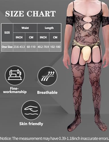 FEOYA Men Lace Lingerie Sissy Sexy Tight Cut Out Black Fishnet Lingerie Costume Bodysuit Elastic Nightgown One Piece Bodysuit3