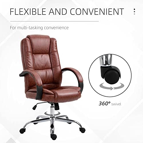 Vinsetto High Back Executive Office Chair, PU Leather Swivel Chair with Padded Armrests, Adjustable Height, Tilt Function, Brown