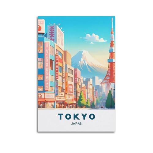JJUPUV Póster de viaje vintage de Tokio Japón, lienzo impreso, pintura de pared, decoración moderna para el hogar, 40 x 60 cm