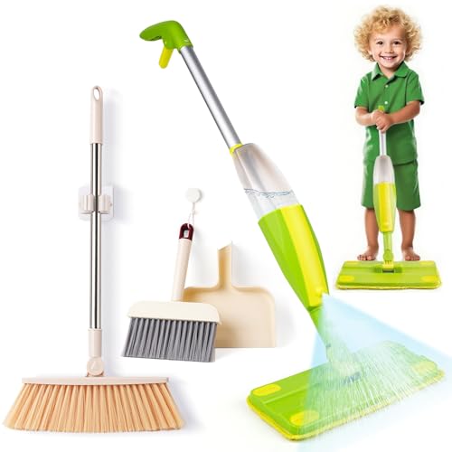 Lullulii Kids Spray Mop,Toddler Mop Cleaning Set, Real Working Mini