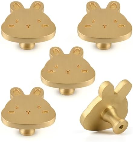 5 Pack Solid Brass Cartoon Rabbit Cabinet knob, Children's Dressi...