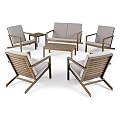 Great Deal Furniture GDFStudio Outdoor 6 Seater Acacia Wood Extended Chat Set, Gray Finish and Gray